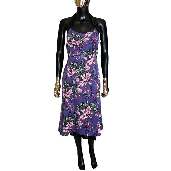 Karen Millen Purple Floral Halter Dress US 10 NWT - Picture 3 of 14